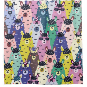 Farbenfrohe Llamas Childish Seamless Hintergrund Duschvorhang