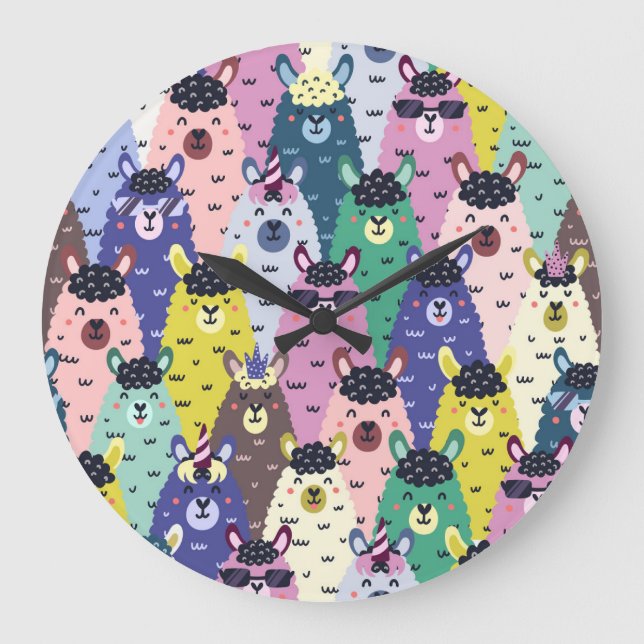 Farbenfrohe Llamas Childish Seamless Hintergrund Große Wanduhr (Vorderseite)