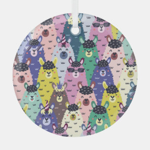 Farbenfrohe Llamas Childish Seamless Hintergrund Ornament Aus Glas