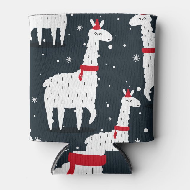Farbenfrohe Llamas: Schneetier nahtlos. Dosenkühler (Vorderseite)