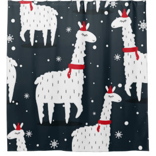 Farbenfrohe Llamas: Schneetier nahtlos. Duschvorhang