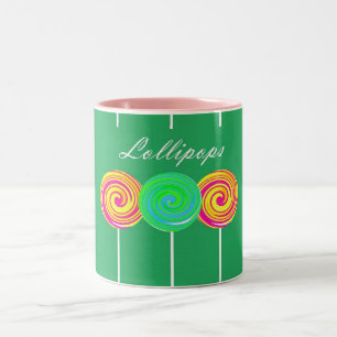Farbenfrohe Lollipops illustrieren Kaffeezubereitu Zweifarbige Tasse