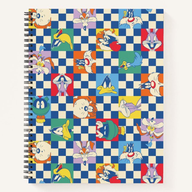 Farbenfrohe LOONEY TUNES™ Schachbrett Toss Pattern Notizbuch (Vorderseite)