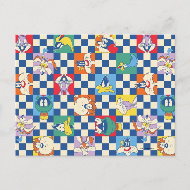 Farbenfrohe LOONEY TUNES™ Schachbrett Toss Pattern Postkarte (Vorderseite)