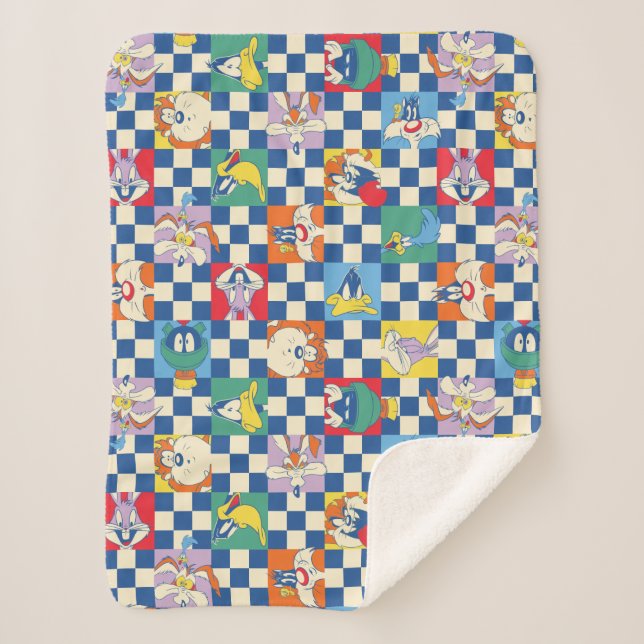 Farbenfrohe LOONEY TUNES™ Schachbrett Toss Pattern Sherpadecke (Vorderseite)