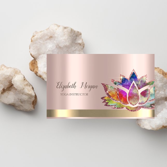 Farbenfrohe Lotus Blume Rose Gold Yoga Instructor Visitenkarte (Von Creator hochgeladen)