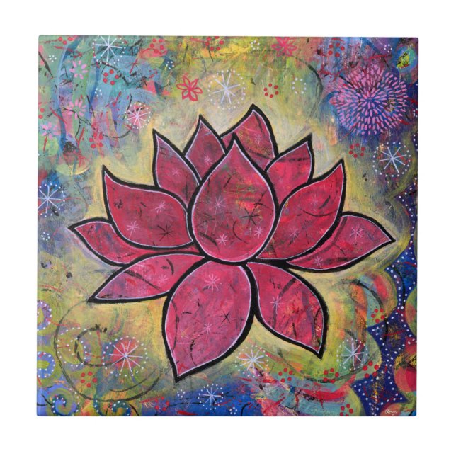 Farbenfrohe Lotus Blume Yoga Keramik Tile Fliese (Vorderseite)