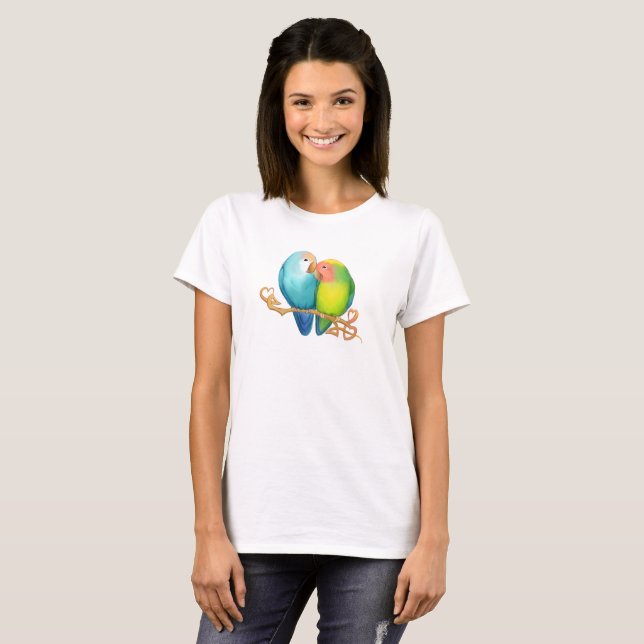 Farbenfrohe Lovebirds Tshirt (Vorne ganz)