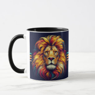 Farbenfrohe Löwenfront - pulsierende Kunst Tasse
