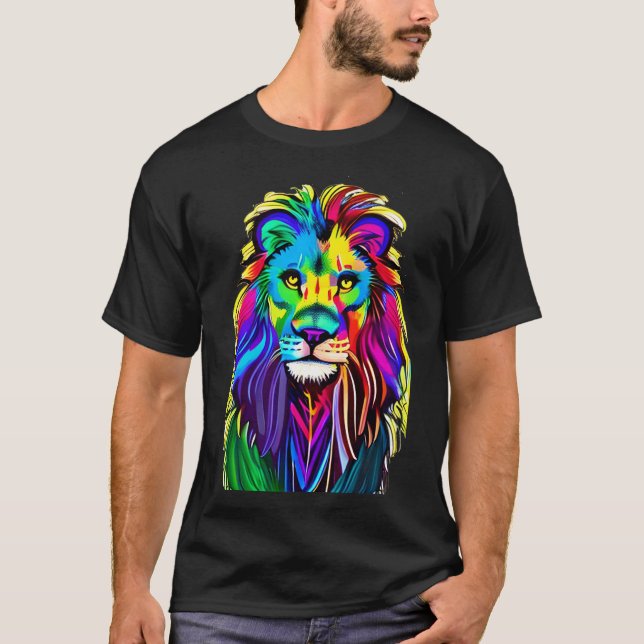 Farbenfrohe Löwenwand Mystische Fantasie Kunst T-Shirt (Vorderseite)