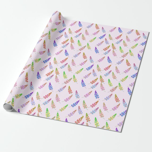 Farbenfrohe Lupine-Wildblume, weißes bohisches Mus Geschenkpapier (Ungerollt)