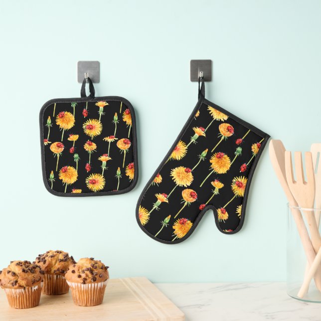 Farbenfrohe Lüster und süßer Ladybugs Oven Mitt Ofenhandschuh & Topflappen-Set (Insitu (Hängend))