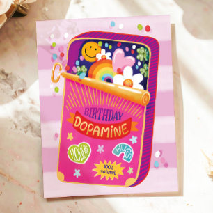 Farbenfrohe, lustige Dopamin Happy Illustriert Geb Postkarte