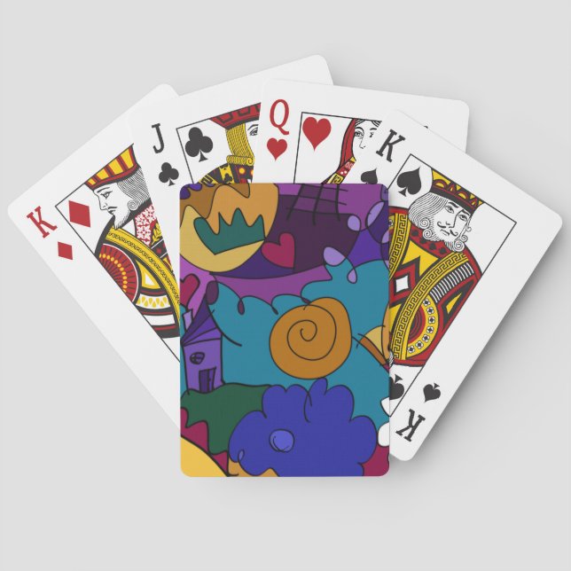 Farbenfrohe, lustige Hand gezeichnete Doodle Art Spielkarten (Rückseite)