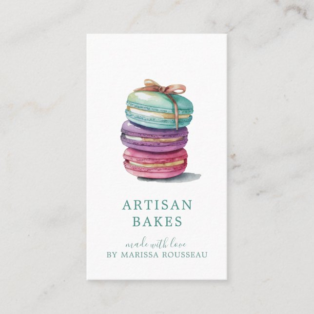Farbenfrohe Macaron Bäckerei Koch Visitenkarte (Vorderseite)