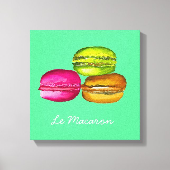Farbenfrohe Macarons Aquarellkunst funky Leinwanddruck (Vorderseite)