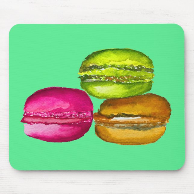 Farbenfrohe Macarons Aquarellkunst funky Mousepad (Vorne)