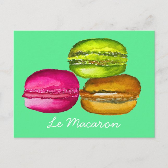 Farbenfrohe Macarons Aquarellkunst funky Postkarte (Vorderseite)