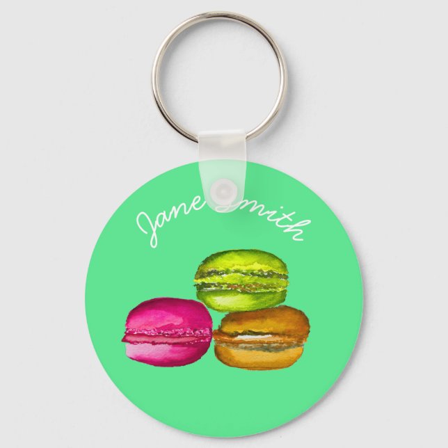 Farbenfrohe Macarons Aquarellkunst funky Schlüsselanhänger (Vorderseite)