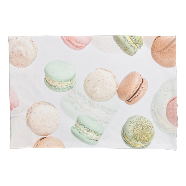 Farbenfrohe Macarons: Süß fallendes Muster. Kissenbezug (Vorderseite)