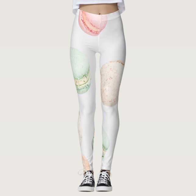 Farbenfrohe Macarons: Süß fallendes Muster. Leggings (Vorderseite)