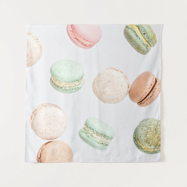 Farbenfrohe Macarons: Süß fallendes Muster. Wandteppich (Vorderseite)