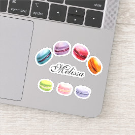 Farbenfrohe Macarons Süßes Nachtisch Wasserfarbe Aufkleber