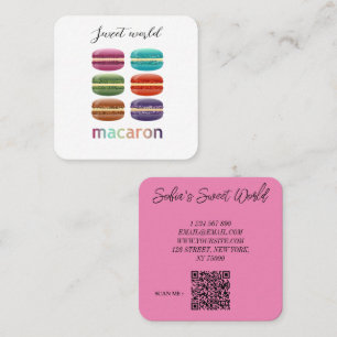 Farbenfrohe Macarons Süßigkeiten Qr Code Modernes  Quadratische Visitenkarte