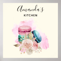 Farbenfrohe Macarons und Blume Aquarell Küche
