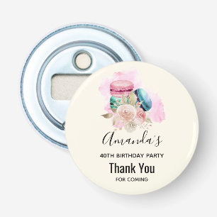 Farbenfrohe Macarons und Blume Wasserfarbe Geburts Flaschenöffner