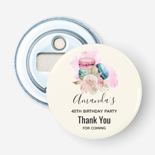 Farbenfrohe Macarons und Blume Wasserfarbe Geburts Flaschenöffner (Vorderseite)