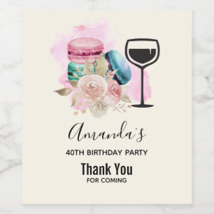 Farbenfrohe Macarons und Blume Wasserfarbe Geburts Weinetikett