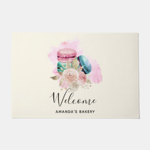 Farbenfrohe Macarons und Blume Wasserfarbe Willkom Fußmatte