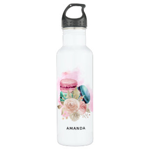 Farbenfrohe Macarons und Blume Wasserfarben Edelstahlflasche