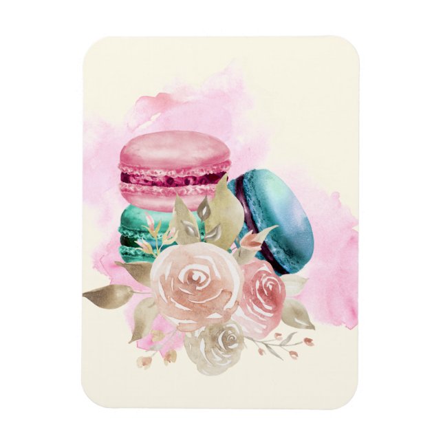 Farbenfrohe Macarons und Blume Wasserfarben Magnet (Vertikal)