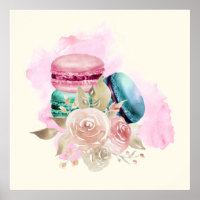 Farbenfrohe Macarons und Blume Wasserfarben