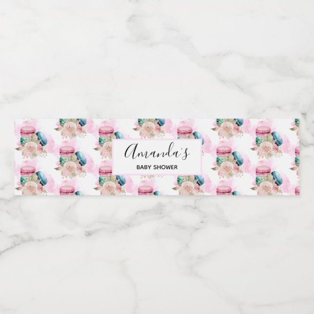 Farbenfrohe Macarons und Blume Wasserfarbmuster (Einzelnes Label)