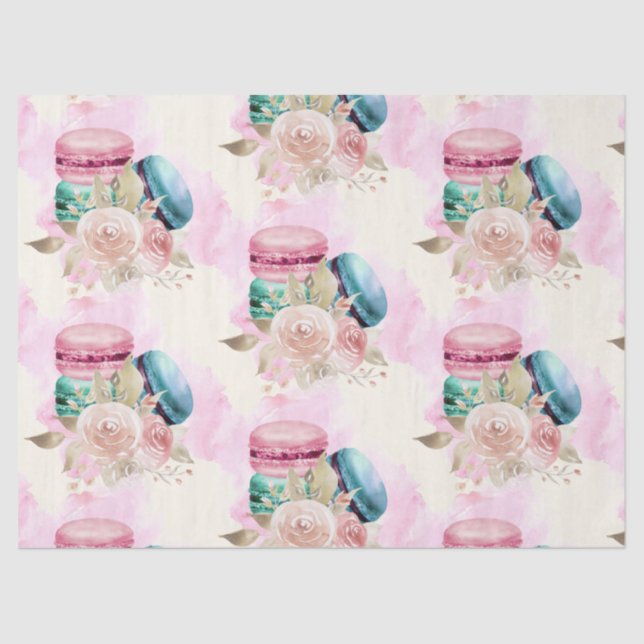 Farbenfrohe Macarons und Blume Wasserfarbmuster Seidenpapier (Vorderseite)