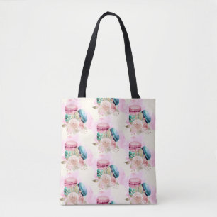 Farbenfrohe Macarons und Blume Wasserfarbmuster Tasche