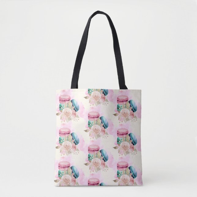 Farbenfrohe Macarons und Blume Wasserfarbmuster Tasche (Vorderseite)