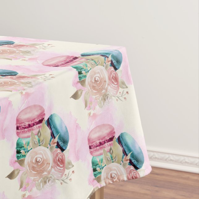 Farbenfrohe Macarons und Blume Wasserfarbmuster Tischdecke (Beispiel)