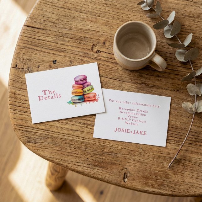Farbenfrohe Macaroons Hochzeitsdetails Begleitkarte (Colorful fun macaroons wedding Details Enclosure Card.)