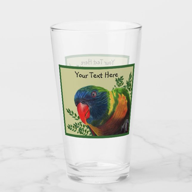 Farbenfrohe Macaw Parrot Green Blätter Border Glas (Vorderseite)