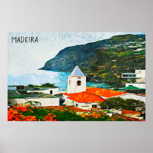 Farbenfrohe Madeira Funchal Ölfarbe Poster