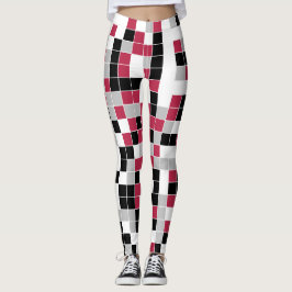 Farbenfrohe Magenta Schwarz Grau Geometrisches Mus Leggings