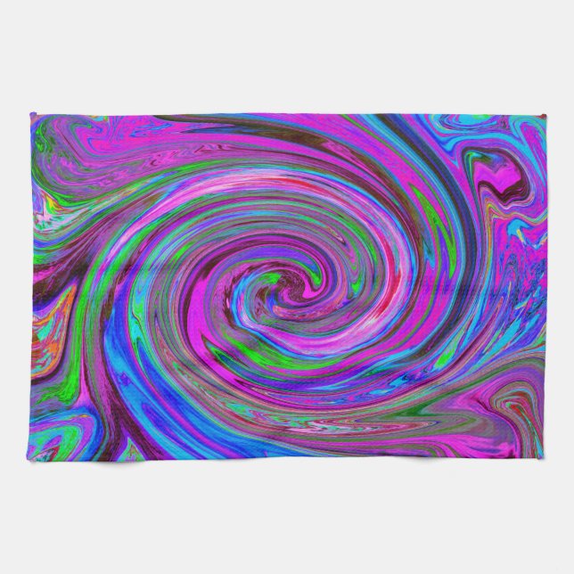 Farbenfrohe Magenta Swirl Retro Abstraktes Design Geschirrtuch (Horizontal)