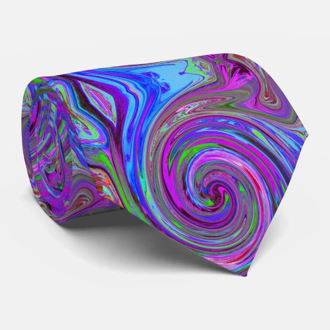 Farbenfrohe Magenta Swirl Retro Abstraktes Design Krawatte (Gerollt)