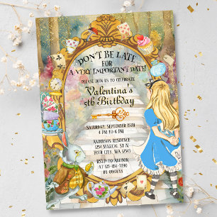Farbenfrohe magische Alice's Wunderland Tee Geburt Einladung