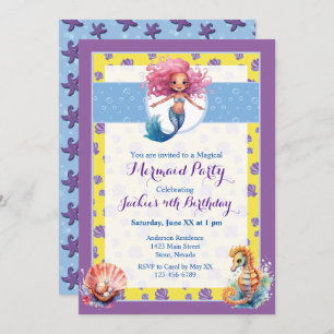 Farbenfrohe magische Meerjungfrau Geburtstagsparty Einladung