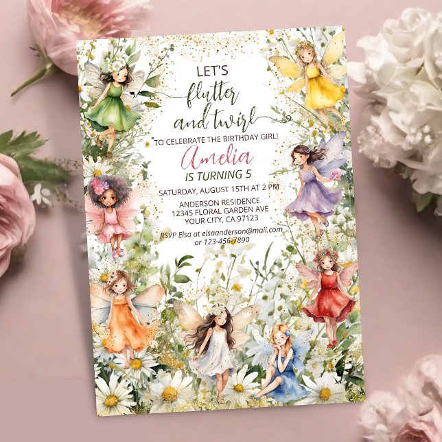 Farbenfrohe magische Pixie Fairy Floral Girls Gebu Einladung (Von Creator hochgeladen)